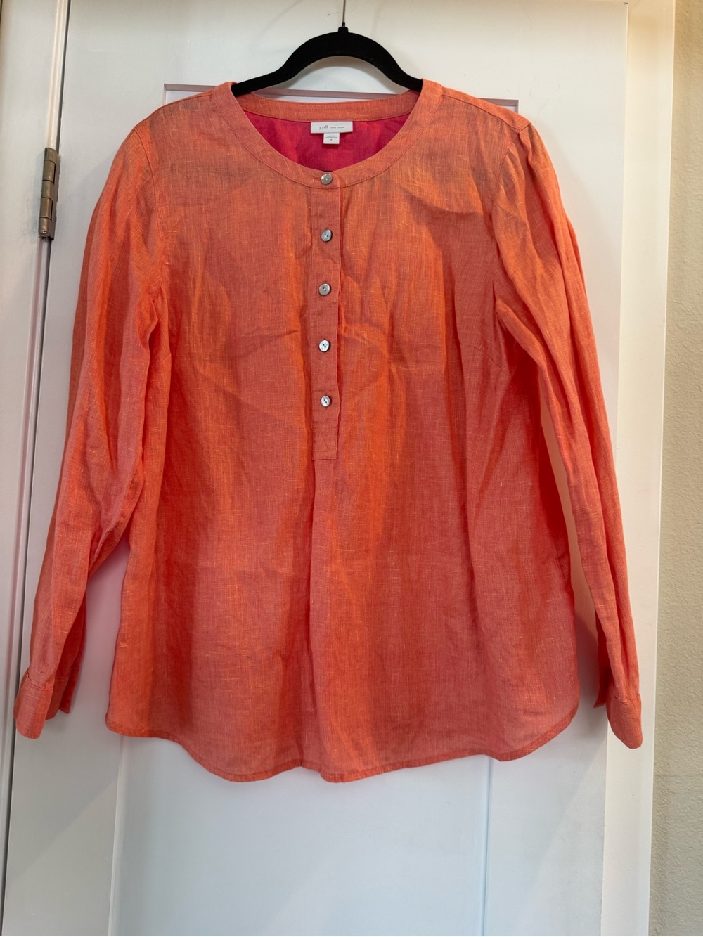 J. Jill Coral Orange Linen Henley Blouse